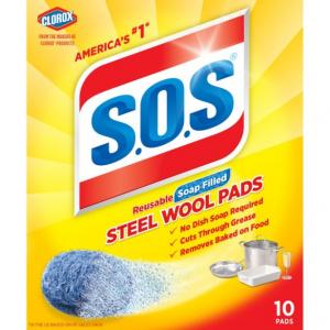 SOS Clorox Prof. Prod. Cleaning Wool Steel Soap Pads Case 10count (PACK OF 6)