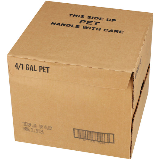 Bay Valley Dill Hamburger 396-450 Count 3/16 Crinkle Cut Pickle Slice Bulk, 4 x 1 GA Case - GS1 closed shipping case image