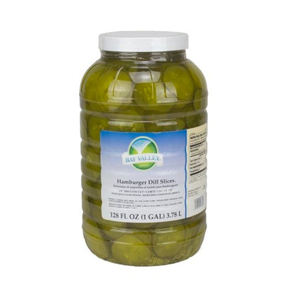 Bay Valley Dill Hamburger 614-678 Count 1/8 Smooth Pickle Slice Bulk, 4 x 1 GA Case - Condiments & Sauces