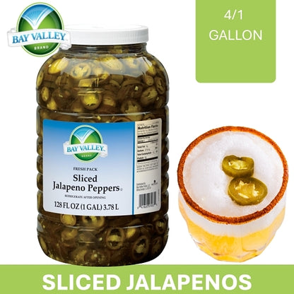 Bay Valley Sliced Jalapeno Peppers, 4 x 1 GA Case - Fruit & Sides