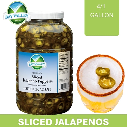 Bay Valley Sliced Jalapeno Peppers, 4 x 1 GA Case - Fruit & Sides