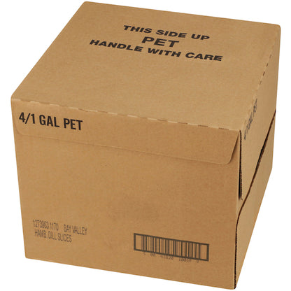 Bay Valley Dill Hamburger 614-678 Count 1/8 Crinkle Cut Pickle Slice Bulk, 4 x 1 GA Case - GS1 closed shipping case image