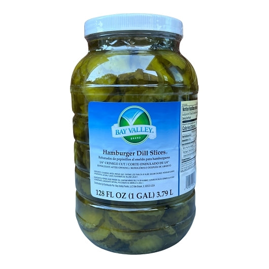 Bay Valley Dill Hamburger 1/4" Pickle Slice Bulk, 4 x 1 GA Case - Condiments & Sauces