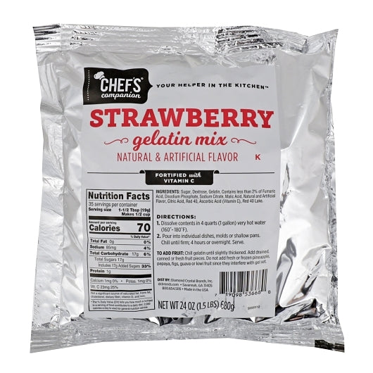 Chefs Companion Strawberry Flavored Gelatin Mix, 12 x 24 oz Case - Bakery & Desserts