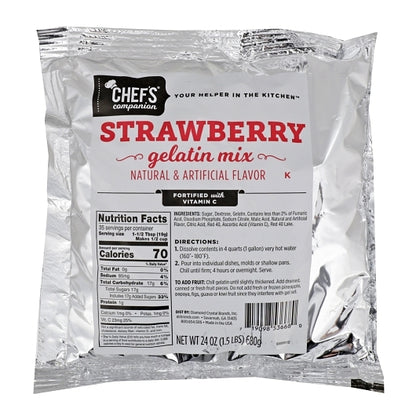 Chefs Companion Strawberry Flavored Gelatin Mix, 12 x 24 oz Case - Bakery & Desserts