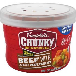 Campbell's Chunky Beef with Country Vegetables Soup Microwavable Bowl, 15.25 oz. (Pack of 8)