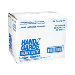 Handgards Large Yellow Heavy Duty Latex Gloves 12pr (PACK OF 4)