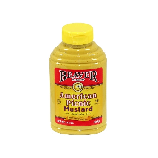 Beaver American Picnic Mustard Bottle, 6 x 12.5 oz Case - Condiments & Sauces
