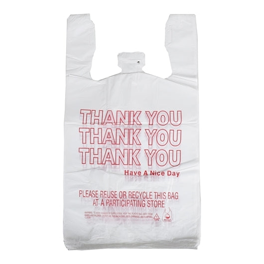 Spectrum 10 Microns White Thank You T-Shirt Bag 11X6, 1 x 975 ct Case - Disposables