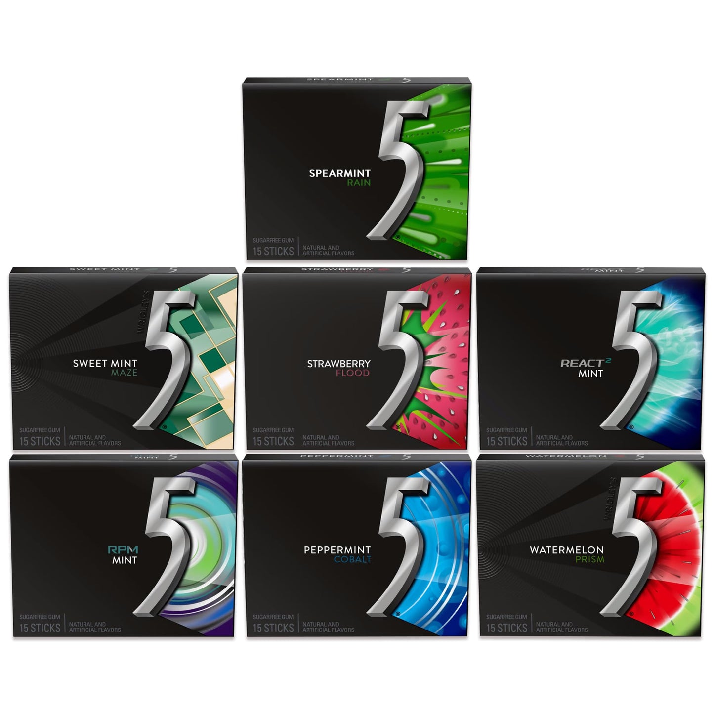 Sugar Free Gum Variety 7 Pack- Mint, Rain, Sour Strawberry, Sweet, React, Prism, Cobalt