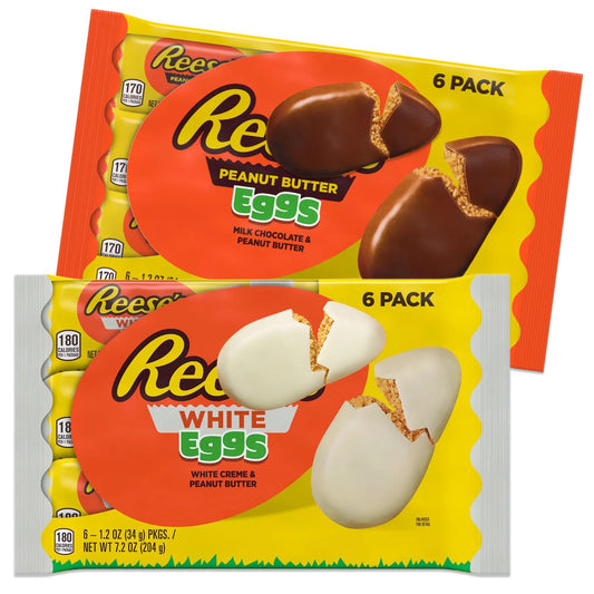Easter Candy Peanut Butter Chocolate Eggs Variety 12 Pack- Includes 6 Eggs Each of Milk Chocolate and White Chocolate