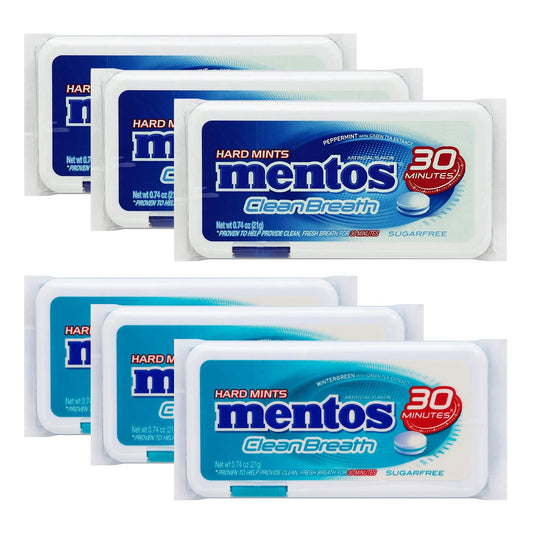Hard Mints Clean Breath Variety 6 Pack- Set Includes 3 Packs Each of Wintergreen and Peppermint Flavors.