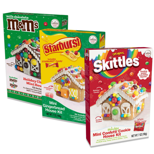 Christmas Gingerbread House Kit Variety 3 Pack- Chocolate Candy Pieces, Fruity Candy Pieces, Fruit Chews Gingerbread Kit. Mini Gingerbread House Kit, Gingerbread House Kits.