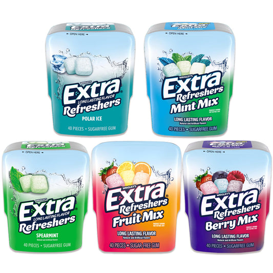 Sugar Free Gum Variety 5 Pack- Mint, Fruit Mix, Polar Ice, Spearmint, Berry (40 Piece Bottle, 5 Pack)
