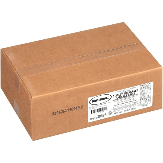 Butterball Cooked Mild Breakfast Turkey Sausage Link, 1 x 10 lb Case - GS1 closed shipping case image