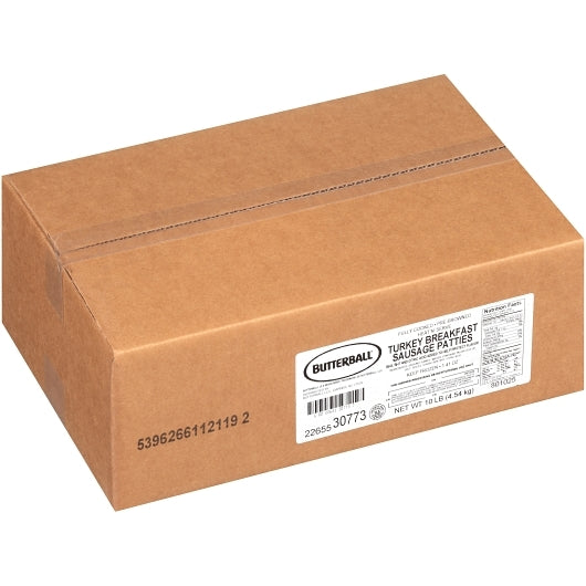 Butterball Gluten Free Fully Cooked Turkey Sausage Patty, 113 x 1.41 oz Case - GS1 closed shipping case image