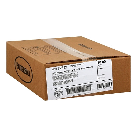 Butterball Savory White Turkey Burger, 30 x 5.33 oz Case - GS1 closed shipping case image