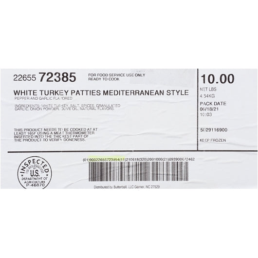 Carolina Mediterranean Turkey Mediterranean Style Turkey Patty Burger, 30 x 5.33 oz Case - DOT product image 8