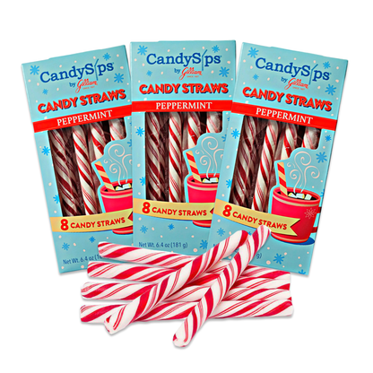 CandySips Gilliam Peppermint Candy Straws - Edible Stirrers (24 Straws, Pack of 3)