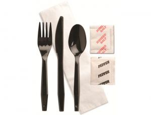D and W Fine Pack Senate Ebony Cutlery Kit - 250 per case.