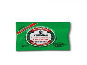 Kikkoman Less Sodium Preservative Free Soy Sauce, 6 Milliliter Packet - 500 per case.