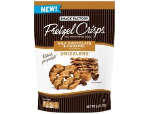 Pretzel Crisps Drizzlers Milk Chocolate Caramel Pretzel Snacks, 5.5 Ounce - 12 per case.