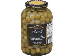 Seville 90/100 Stuffed Green Queen Olive, 1 Gallon - 4 per case.