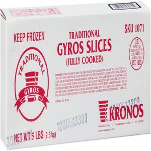 Kronos Frozen Gyrokone Fully Cooked Traditional Beef and Lamb Slice, 5 Pound4 per case.