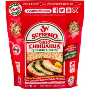 Supremo Queso Chihuahua Mexican Style Shredded Quesadilla Cheese Melting Cheese Queso, 6 x 2 lb Case
