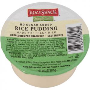 Kozy Shack Rice Pudding No Sugar Added, 4 Ounce - 48 per case.