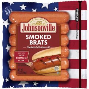 Johnsonville Smoked Bratwurst - 6 per pack - 10 packs per case.