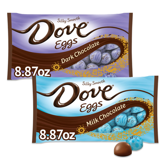 Dove Chocolate Easter Candy Variety 2 Pack- Dove Eggs Milk Chocolate and Dove Dark Chocolate Easter Egg. Dove Chocolate Easter Eggs. Dark Chocolate Easter Eggs. Dove Easter Candy.