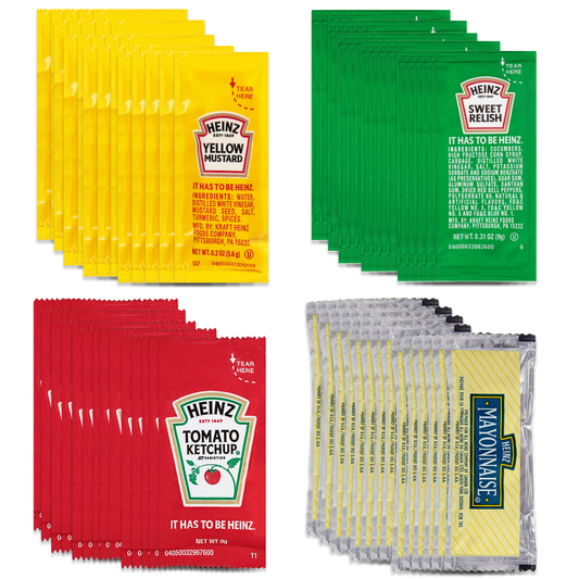 Heinz Packets 25 of Each Ketchup, Mustard, Mayonnaise, and Relish (Total of 100)