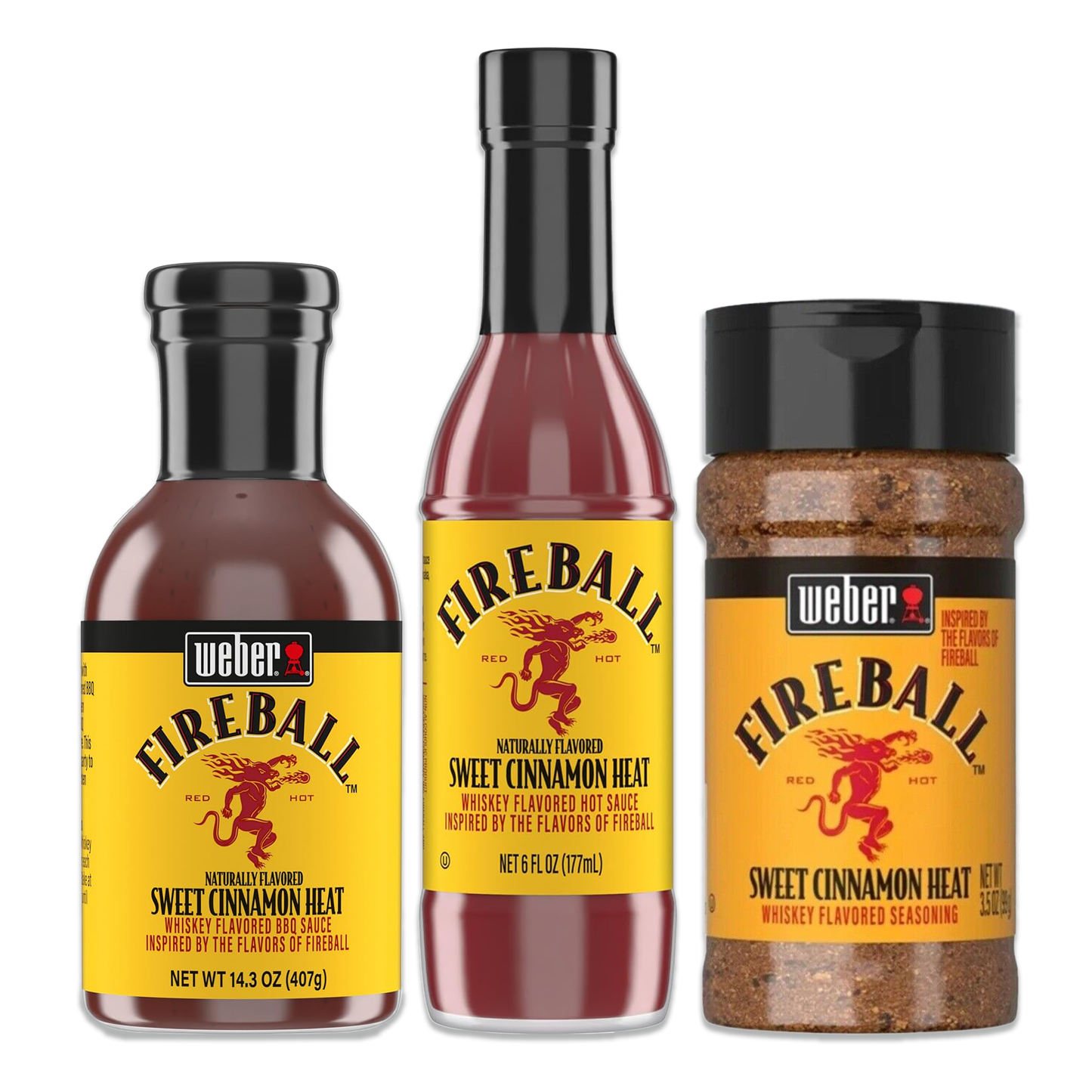 Fireball Variety 3 Pack- Hot Sauce, Barbecue Sauce, and Seasoning