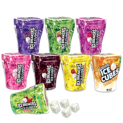 Ice Breakers Ice Cubes Gum Variety Pack - 8 Sugar Free Fruity Flavors Gift Basket