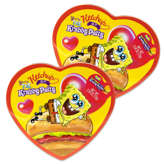Spongebob Candy Krabby Patty Gummies Heart Tins Valentines Candy for Kids 2 Pack. Crabby Patty, Spongebob Gummy Krabby Patties, Krabby Patty Candy, Spongebob Krabby Patty Gummies