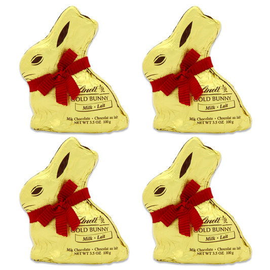 Lindt Chocolate Easter Bunny Bulk 4 Pack- Contains 4 x 3.5oz Milk Chocolate Easter Bunny Chocolate Candy, Gold Bunny Easter,Easter Chocolate Bunny Bulk, Easter Chocolate Rabbit
