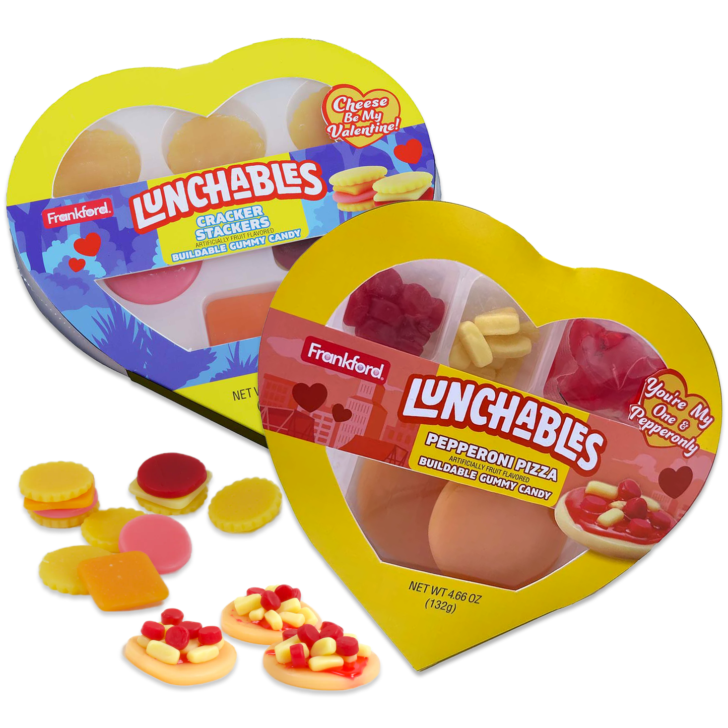 Lunchables Pizza and Cracker Stack Gummy Lunchables Valentine's Day Heart Gift Box 2 Pack. Gummy Valentines Day Candy Lunchables Pizza and Cracker Set. Valentine's Day Heart Box of Candy