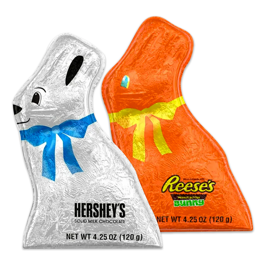 Easter Foiled Chocolate Bunny Variety 2 Pack- Includes 1 Milk Chocolate and 1 Chocolate Peanut Butter