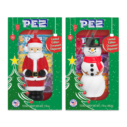 Pez Santa and Snowman Ornament Gift Box Pack of 2