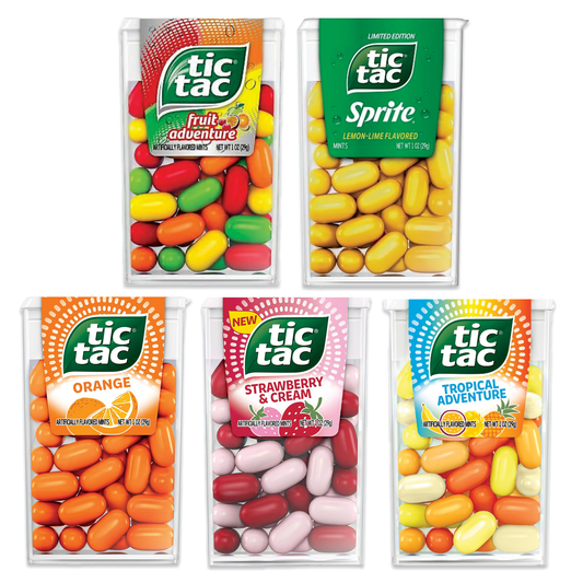 Tic Tacs Variety 5 Pack, 1oz, Fruity Flavors- Orange, Strawberry and Creme, Tropical Adventure, Big Berry Adventure, Fruit Adventure