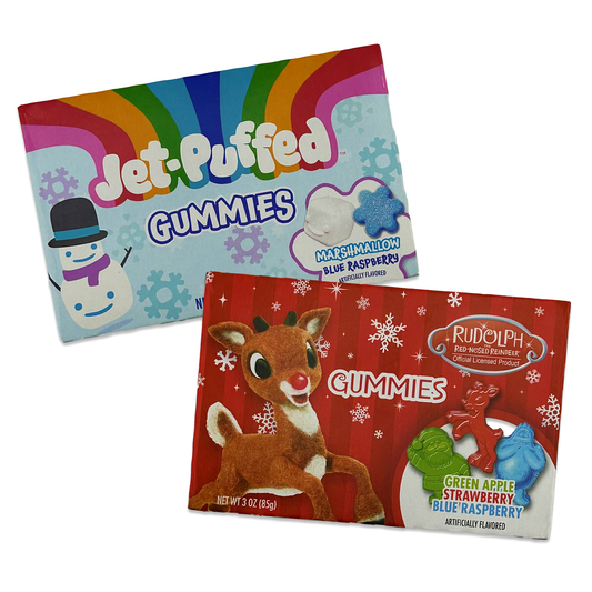 Jet Puffed Snowman Gummies and Rudolph Gummies 2 of Each Flavor (Pack of 4)
