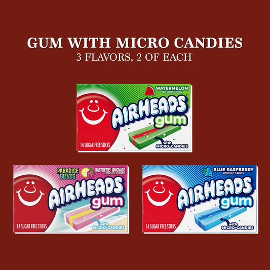 Airheads Gum Variety Pack of 3 Flavors (Total of 6)