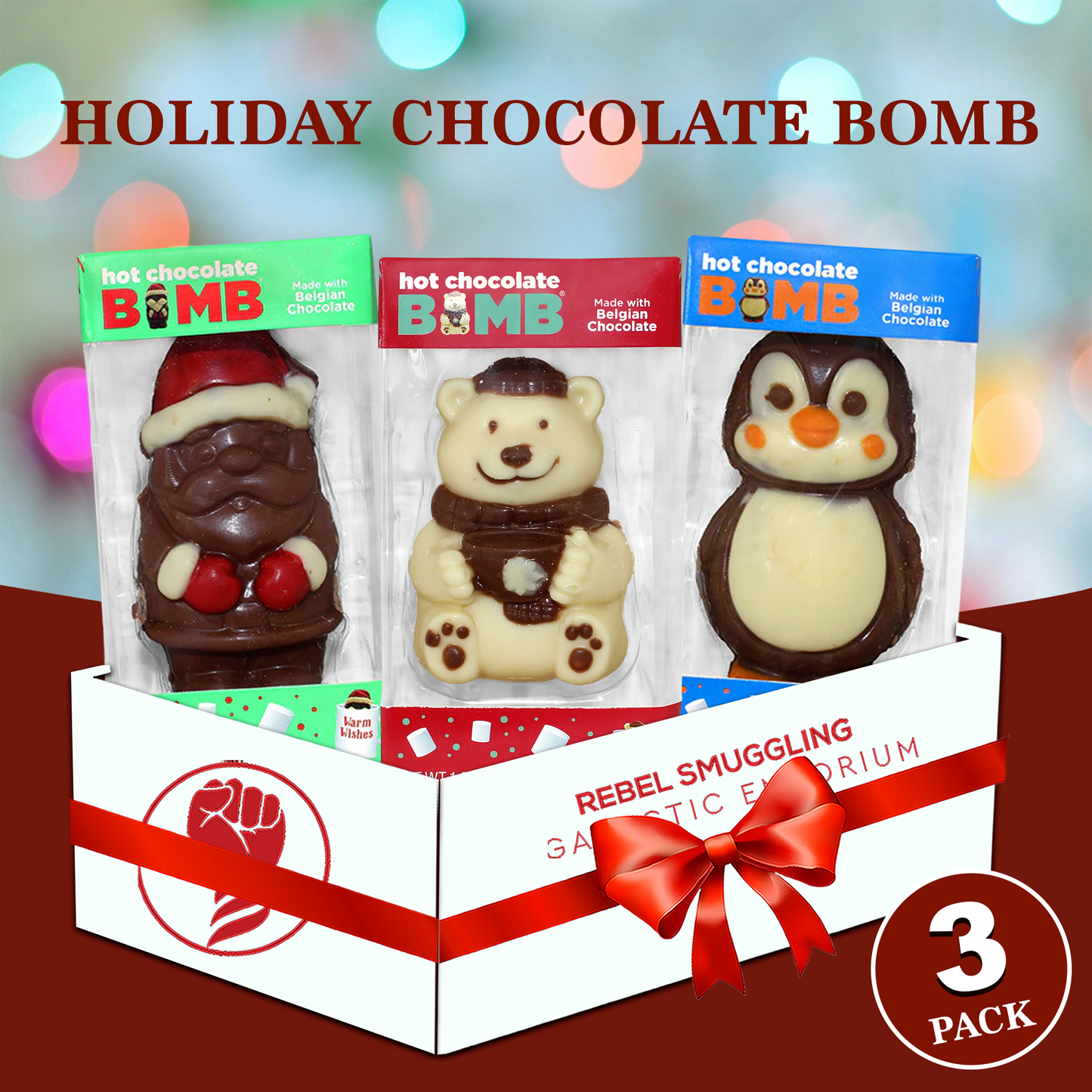 Christmas Hot Chocolate Bombs 3 Pack- Santa, Gnome, and Penguin Shaped Hot Cocoa Bomb Stocking Stuffer Gift Set by Rebel Smuggling Galactic Emporium