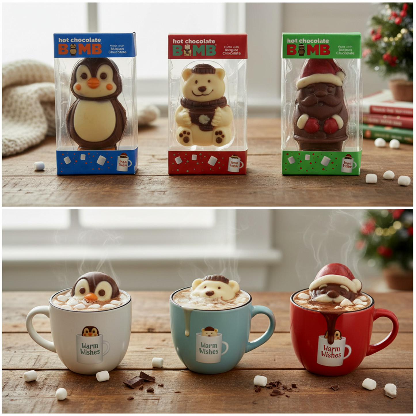 Christmas Hot Chocolate Bombs 6 Pack- Santa, Gnome, and Penguin Shaped Hot Cocoa Bomb Stocking Stuffer Gift Set by Rebel Smuggling Galactic Emporium