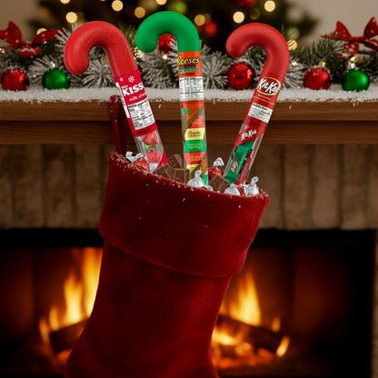 Christmas Candy Cane Tubes - Chocolate Variety (3 Pack Stocking Stuffers)
