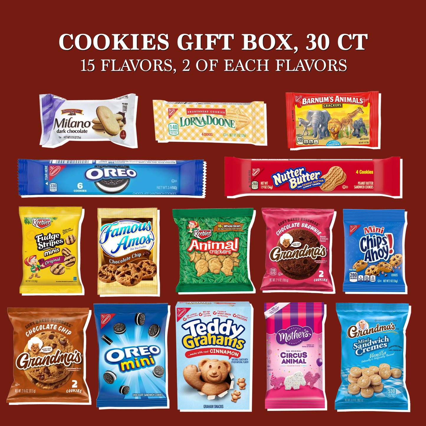 Cookies Snack Packs 30 Count Gift Basket Care Package- 2 Each of 15 Flavors by Rebel Smuggling Galactic Emporium