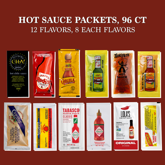 Hot Sauce Variety Pack of 96 Condiment Packets. 8 Each of 12 Flavors Care Package Gift Basket by Rebel Smuggling Galactic Emporium