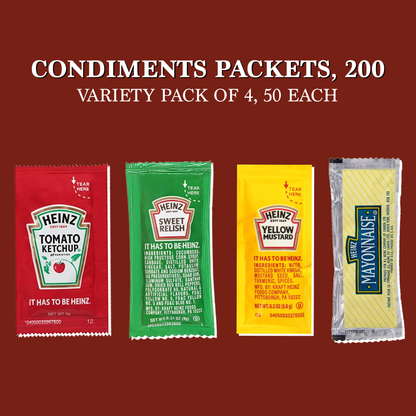 Heinz Packets 50 of Each Ketchup, Mustard, Mayonnaise, and Relish (Total of 200)
