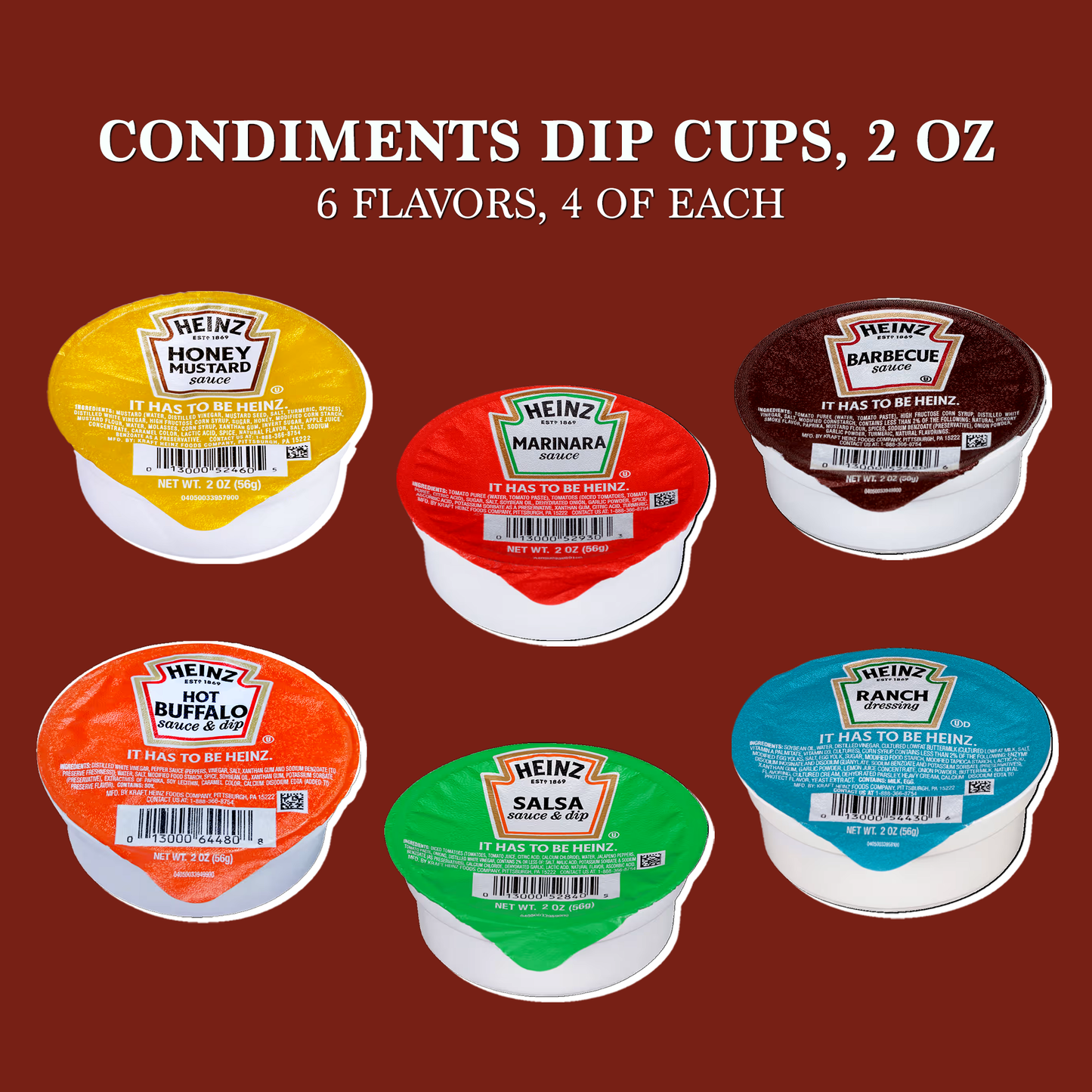 Condiments Dip Cups Variety 24 Pack- Includes 4 Each of 6 Different Condiments Care Package Gift Basket by Rebel Smuggling Galactic Emporium